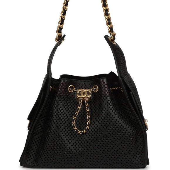 CHANEL Handbags - Chanel Small 25 Hobo Bag Black Perforated Calfskin Antique Gold Hardware